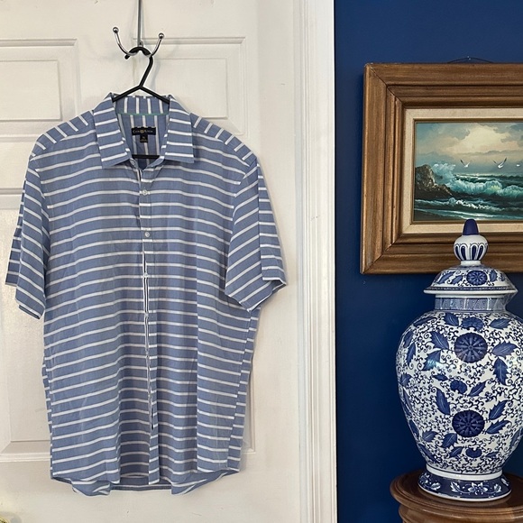 Club Room Other - Men’s Club Room Light Blue & White Striped Short Sleeve Button Up Shirt Size XL